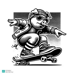 pig cartoon  illustration style vector black and white background templates