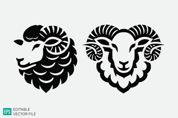 set of sheep vector black and white illustration