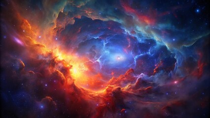 Cosmic Nebula in Vivid Red Orange Blue Hues
