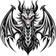 Fierce black dragon with red eyes and wings mythical creature vector icon