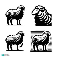 set of sheep vector black and white illustration