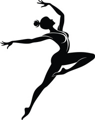 "Elegant Female Dancer Silhouette in Graceful Jump Pose Vector Art"