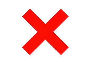 Obraz premium A bold red cross mark, symbolizing error or rejection, isolated on a clean white background