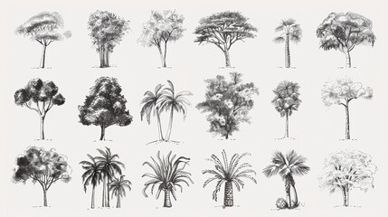 Detailed Forest Tree Silhouettes Vector Pack | Black & White Landscape Elements (AI, PNG)