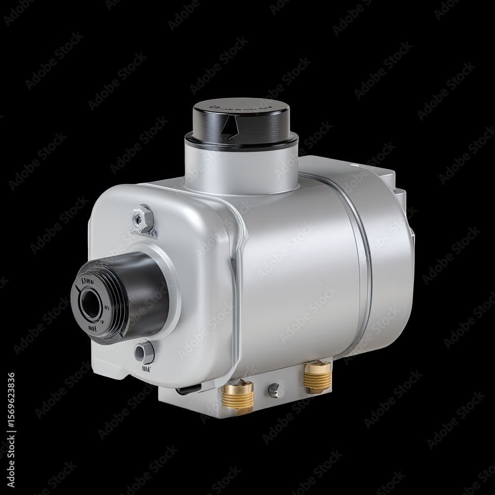 Poster compact inline water pump designed for efficient fluid transfer, featuring flow arrows for easy inst