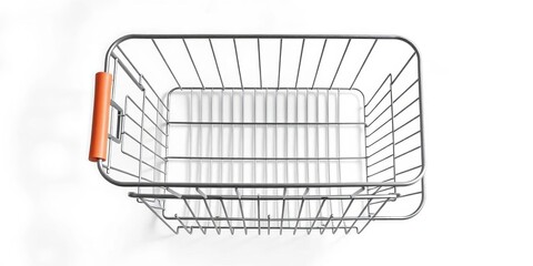 Empty wire shopping basket, isolated on white Top view, marketing, grocery
