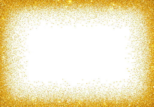 A sparkling gold glitter frame creates a luxurious and festive border isolated on transparent background
