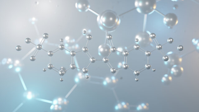 indigo carmine molecular structure, 3d model molecule, e132 structural chemical formula view from a microscope