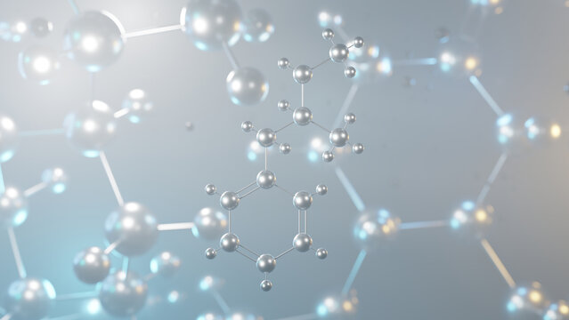 methamphetamine molecular structure, 3d model molecule, cns stimulant structural chemical formula view from a microscope