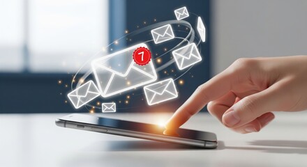 Email Notification UI on Smartphone Screen with 3D Floating Message Icons