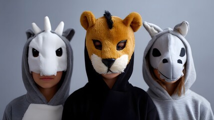 Obraz premium Colorful plush animal character masks or costumes
