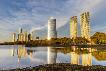 Puerto Madero buildings seen from the Costanera Ecological Reserve in the city of Buenos Aires.
