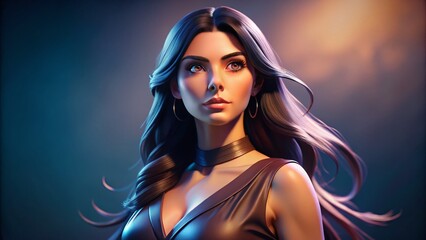 Beautiful Woman with Long, Shiny Dark Hair - Stock Photo