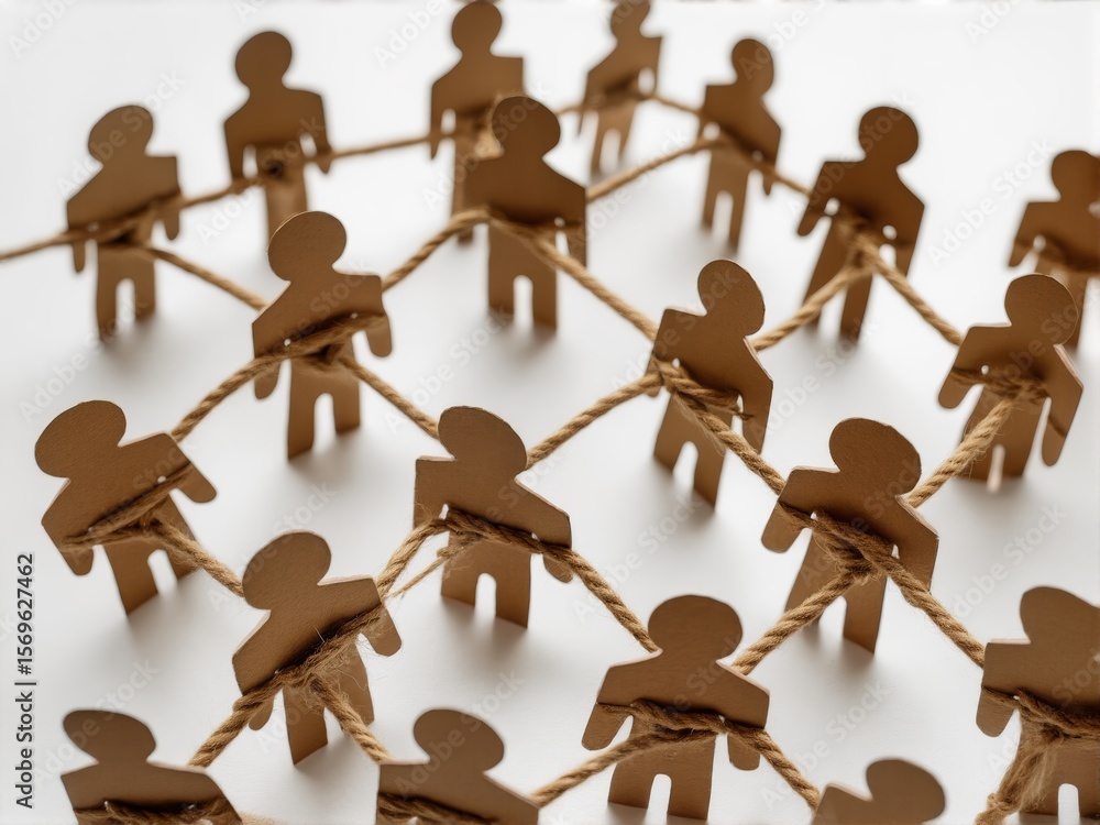 Leinwandbilder unity through connection in creative social concept using paper figures and twine