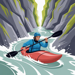 Naklejka premium Kayaking on Wild River Rapids