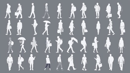 Flat People Walking Vector Bundle | Diverse Fashionable Crowd Clipart (AI, PNG)