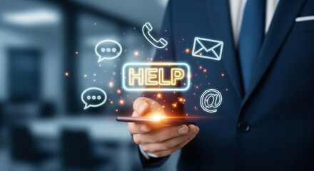 Online Helpdesk Support Icon on Smartphone – Businessman Requesting Assistance