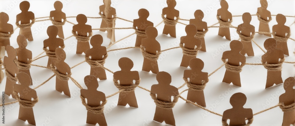Leinwandbilder interconnectedness among social figures in collaboration with string ties representing unity and sup