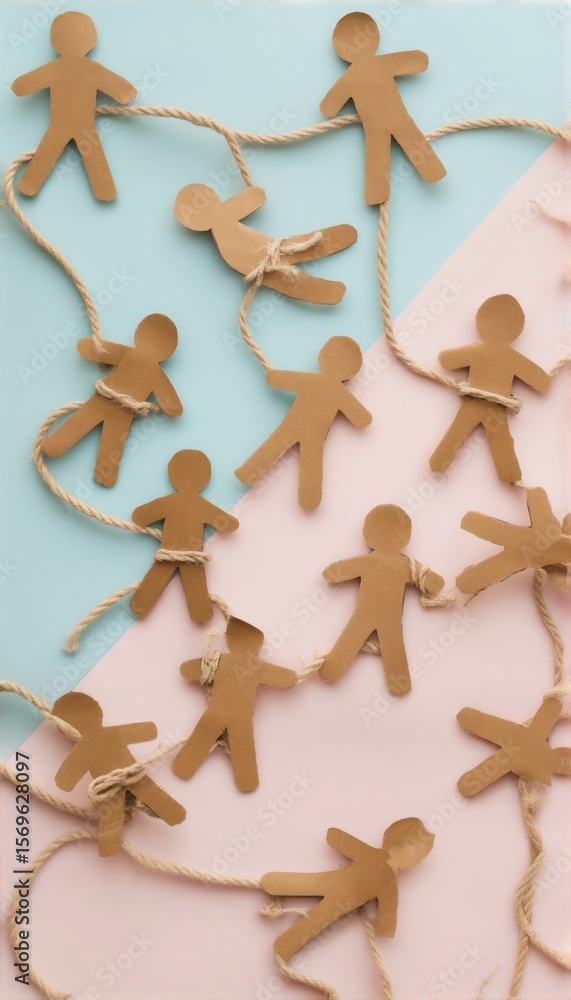 Poster connection and disconnection in social dynamics through paper figures and twine