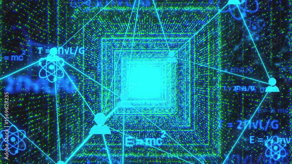 Poster digital tunnel with connection icons. computer generated 3d render