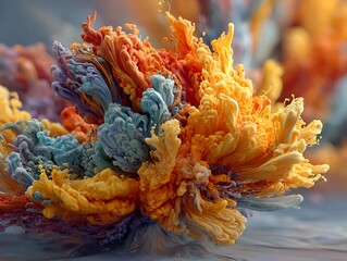 Electric rainbow explosion of ink and smoke in chaotic abstract harmony