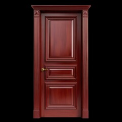 Obraz premium Rich cherry wood door with elegant panels, showcasing intricate details and classic design that adds sophistication to any space. Perfect for enhancing interior aesthetics