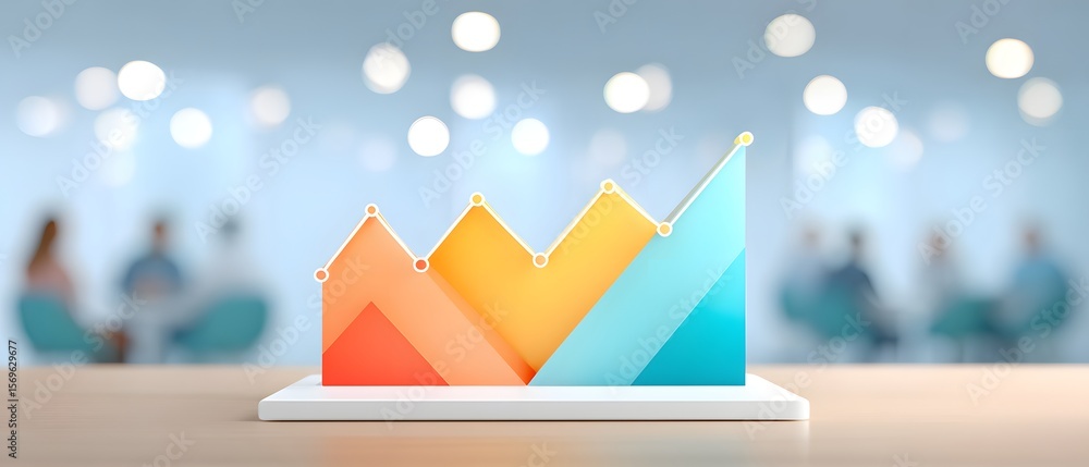 Poster a colorful 3d graph display emerges from a digital tablet, symbolizing business growth and data anal