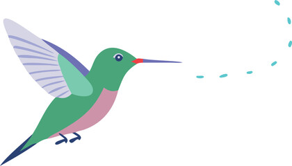 Obraz premium Ruby-throated hummingbird zooming away, leaving trail, tiny bird, fast, nectar, illustration