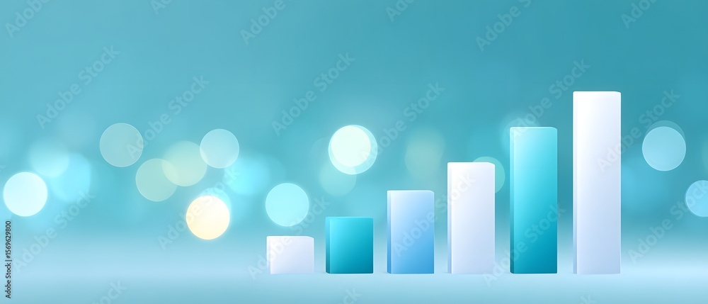 Aufkleber a minimalist bar graph with six vertical bars increasing in height against a smooth blue bokeh backg