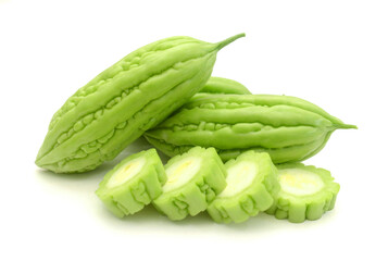 Bitter melon slices isolated on white background 