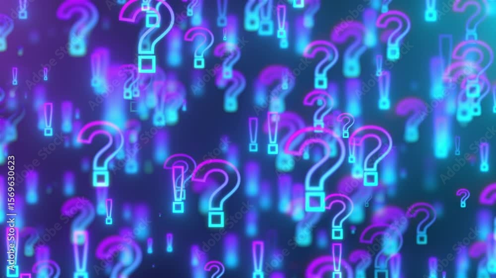 Poster glowing exclamation and question marks. computer generated 3d render
