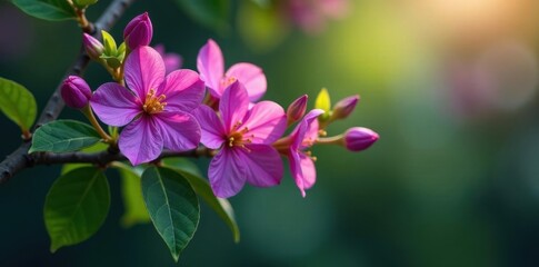 Deep purple blossoms on a tree, surrounded by rich green leaves , floral, flora