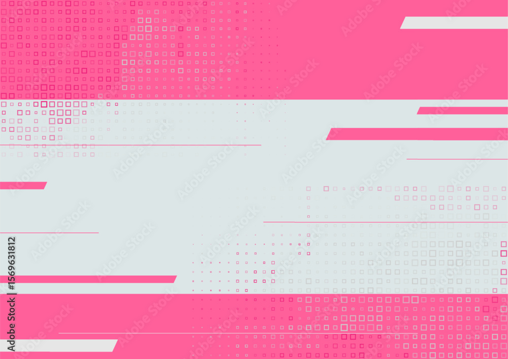 Poster Pink white minimal geometric abstract background with lines and halftone squares. Vector design