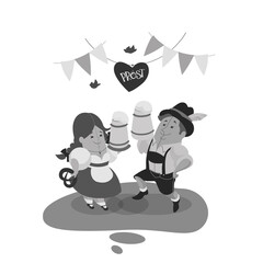 Oktoberfest dancing coulpe happy playful smiling in greyscale