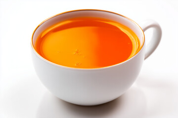 Cup of hot thai tea isolated on white background, Selective focus thai tea on white background.
