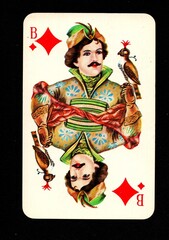 Fototapeta premium A vintage Russian playing card in the suit of diamonds.