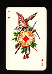 A vintage Russian playing card in the suit of diamonds.