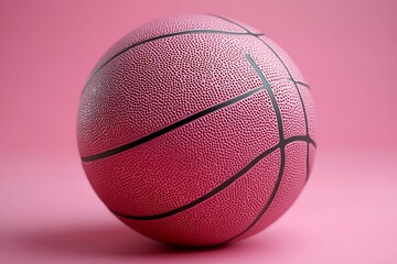 Pink basketball with black lines on a pink background studio shot close up of the ball