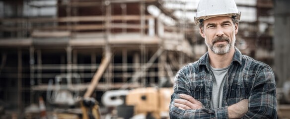 The construction worker demonstrating confidence on a busy building site.