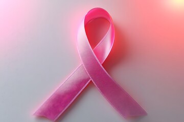 Pink ribbon awareness symbol on a white background with soft lighting and gradient colors