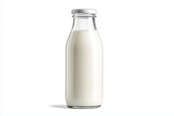 Bottle of milk isolated on white background, Classic glass bottle of plain milk on white background.