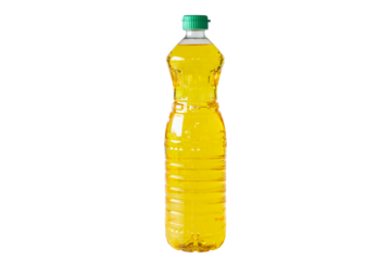 Oil, Vegetable oil, olibe oil, Clear plastic bottle filled with golden cooking oil isolated on transparent. Perfect for advertising food products, packaging, branding, and kitchen related designs