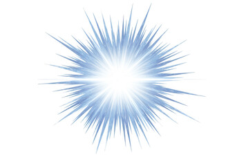 An icy blue starburst flare with radial rays of light is isolated on transparent background