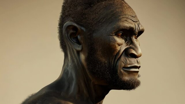 Homo erectus posing for six portraits on neutral background