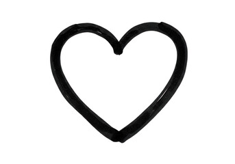 A black heart shape with a thick outline is isolated on transparent background, perfect for adding a touch of love to any design