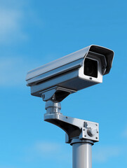 Security camera watching over on blue sky background