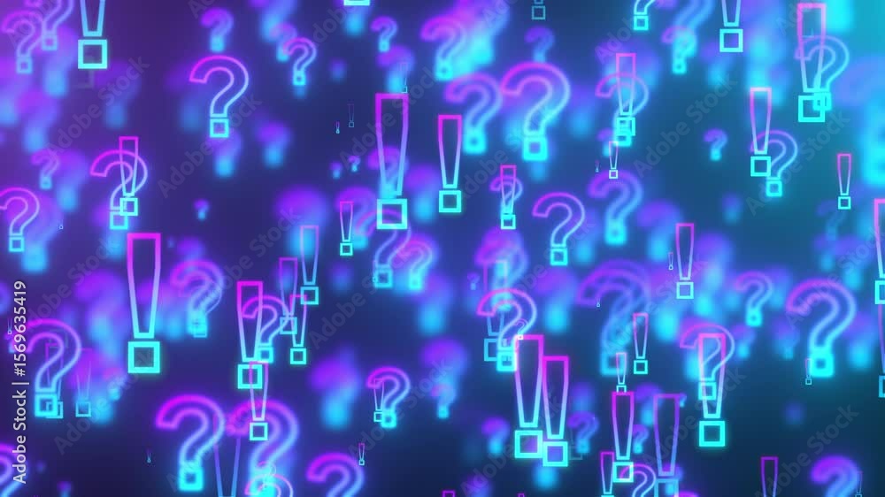Poster glowing exclamation and question marks. computer generated 3d render