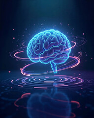 Artificial intelligence concept with a brain connected to electronic circuits