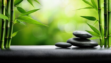 a vibrant green backdrop featuring bamboo and stones conveying a sense of growth and tranquility perfect for wellness themes