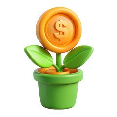 3d rendered money flower in a pot